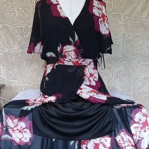 Luxology Black Maxi Dress with Pink and White Floral Print